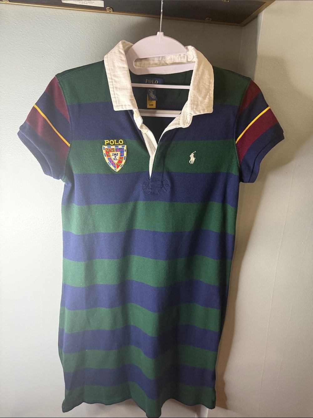 Polo by Ralph Lauren Green & Navy Striped Rugby Polo Dress with Crest